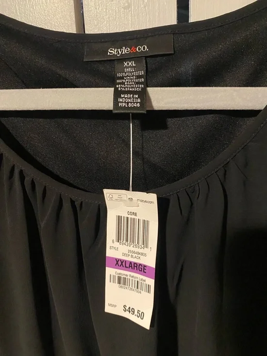 Style & Co. Black Sheer Batwing Blouse - Picture 2 of 4
